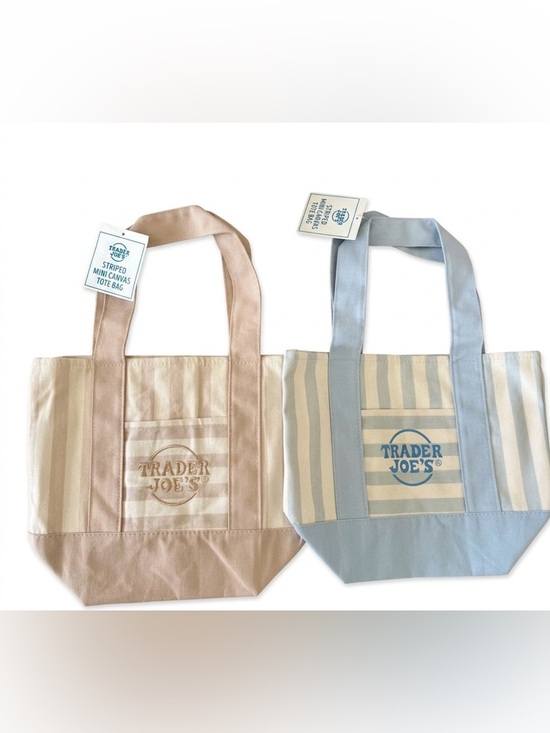 Trader Joe'S Handbags - NWT! Trader Joe’s Striped Canvas Tote Bags Set of 2 - Blue & Beige